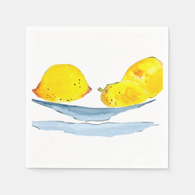 Serviette En Papier Aquarelle de fruit jaune citron (Devant)