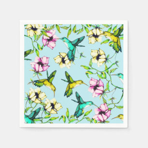Serviette En Papier Aquarelle de jardin enchantée Colibris et fleurs