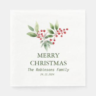 Serviette En Papier Aquarelle de la branche du Berry Noël