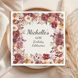 Serviette En Papier Aquarelle de la crème bourguignonne Floral 60e ann