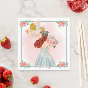 Serviette En Papier Aquarelle de la jeune fille de la tête rouge sucr