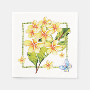 Serviette En Papier Aquarelle de la Plumeria jaune et papillon