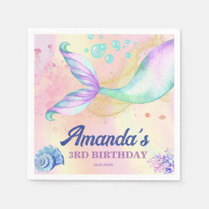 Serviette En Papier Aquarelle de la queue de sirène Anniversaire sous 