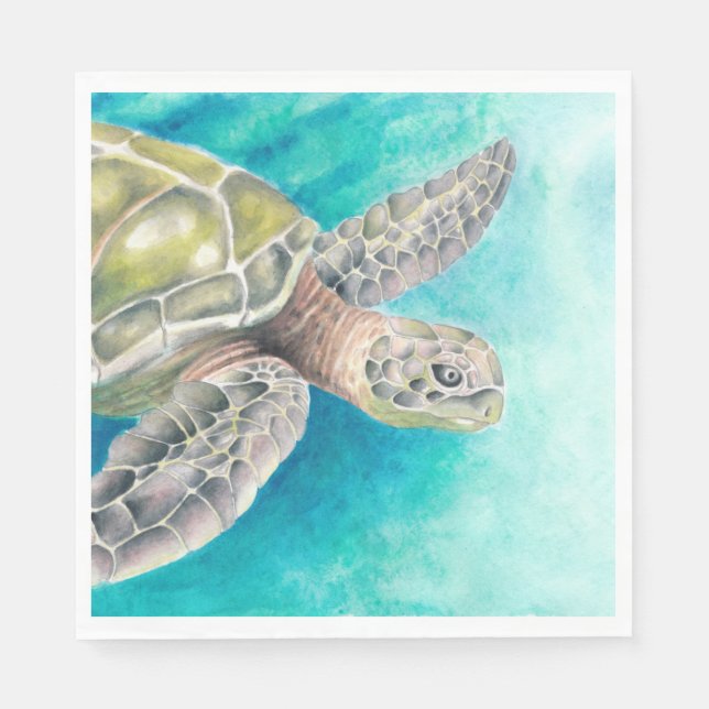 Serviette En Papier Aquarelle de la tortue marine verte (Devant)