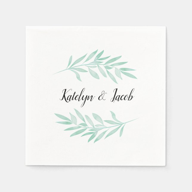 Serviette En Papier Aquarelle de menthe Vert feuillage Mariage personn (Devant)