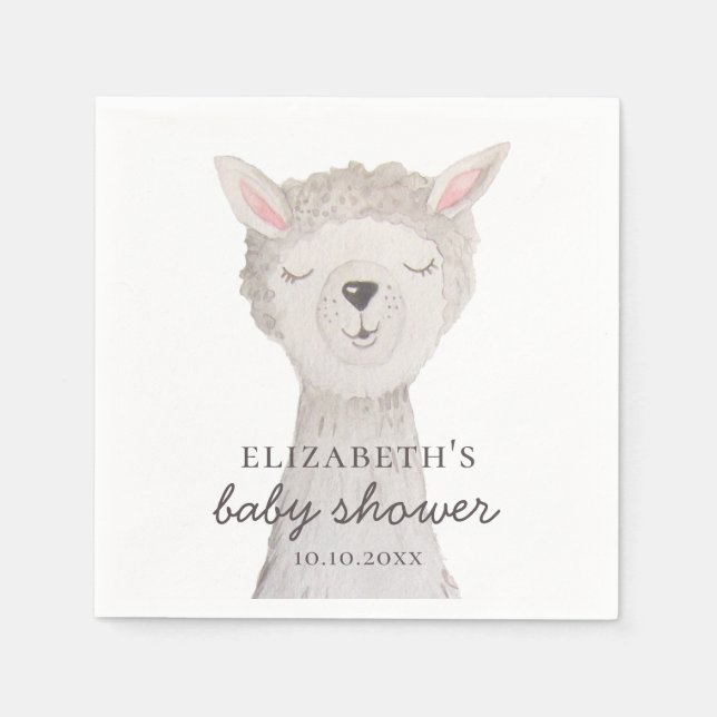 Serviette En Papier Aquarelle de mignonette lama. Baby shower amusant  (Devant)