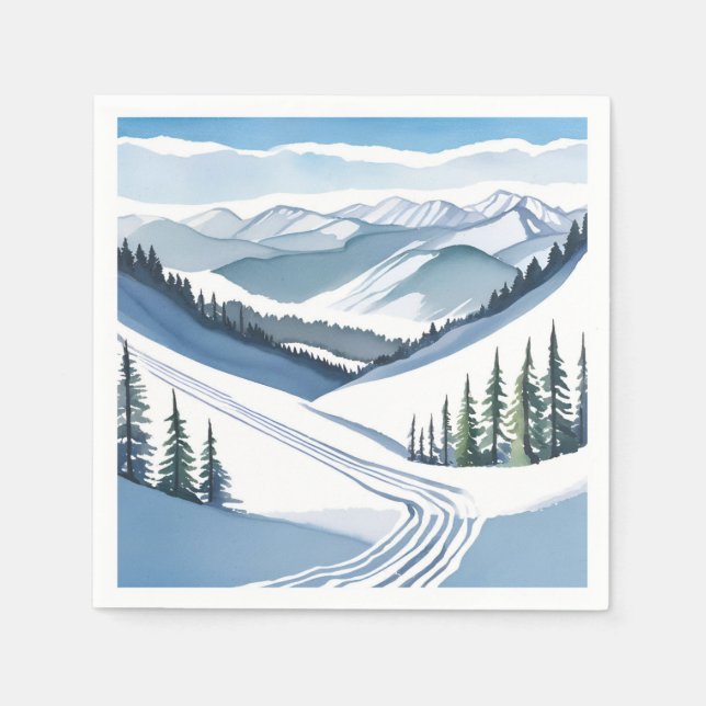 Serviette En Papier Aquarelle de montagne de ski (Devant)