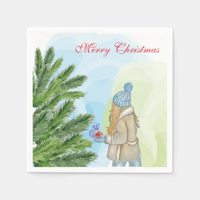 Serviette En Papier Aquarelle de Noël (Devant)