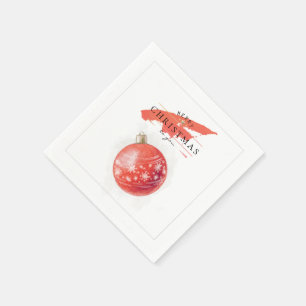Serviette En Papier Aquarelle de Noël Arbre de Noël Rouge Boule