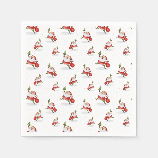 Serviette En Papier Aquarelle de Noël de Père Noël mignonne (Devant)