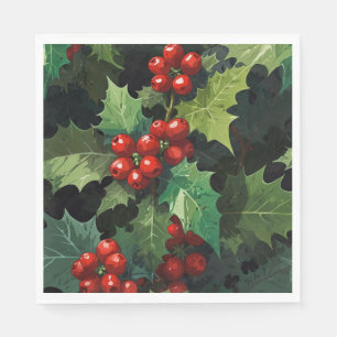 Serviette En Papier aquarelle de Noël feuilles de houx botanique