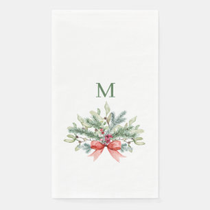Serviette En Papier Aquarelle de Noël Monogramme vert