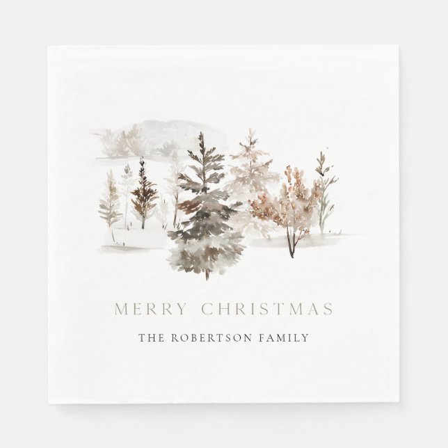 Serviette En Papier Aquarelle de Noël Paysage d'hiver Napkin (Devant)