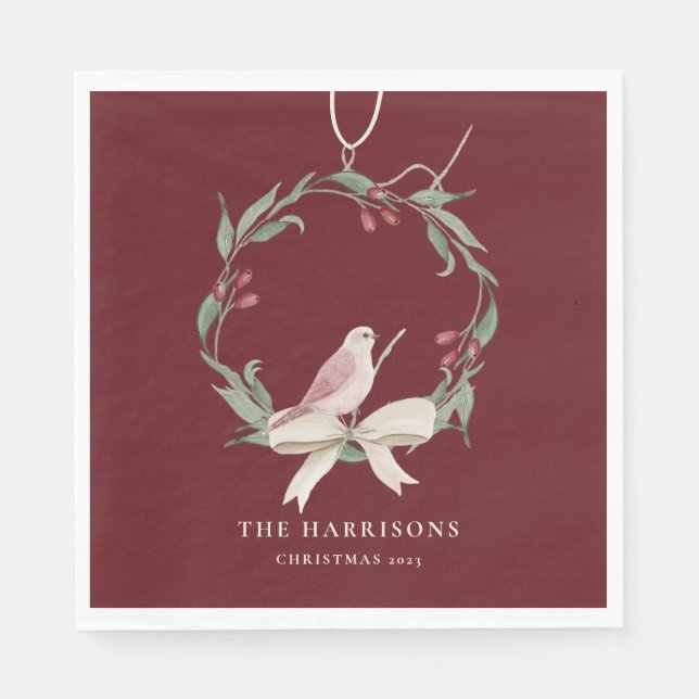 Serviette En Papier Aquarelle de Noël Wreath personnalisée (Devant)