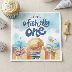 Serviette En Papier Aquarelle De poisson un garçon pêcheur 1er anniver