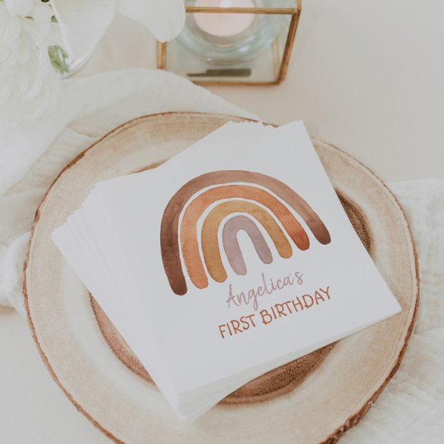 Serviette En Papier Aquarelle de ton terrestre Arc-en-ciel Premier ann (Créateur téléchargé)