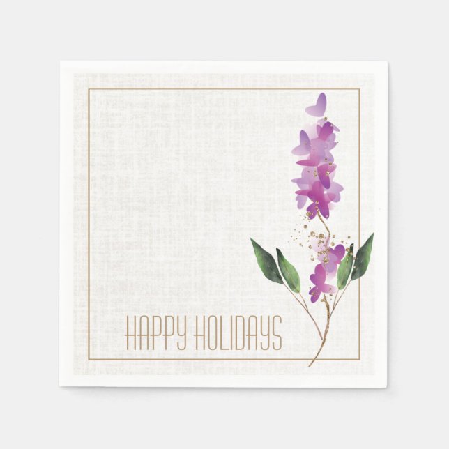 Serviette En Papier Aquarelle de vacances violet moderne Fleur étincel (Devant)