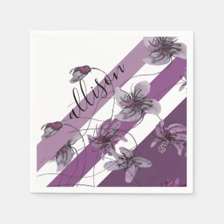 Serviette En Papier Aquarelle de violets sauvages monogrammes peinte à