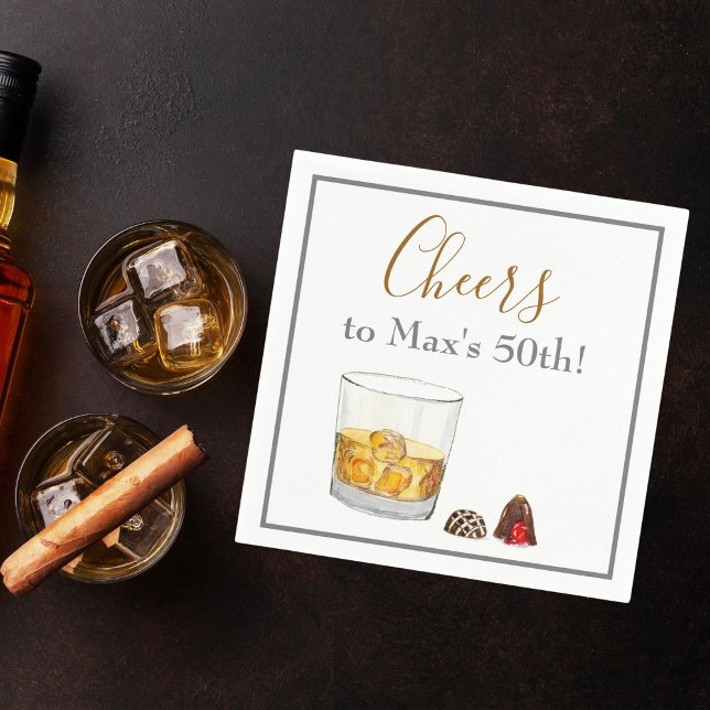 Serviette En Papier Aquarelle de Whiskey Chocolate Truffes Anniversair (Great design that you can customize with your event details!)