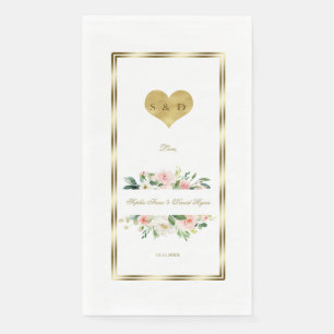 Serviette En Papier Aquarelle délicate rose blanc Floral Mariage or