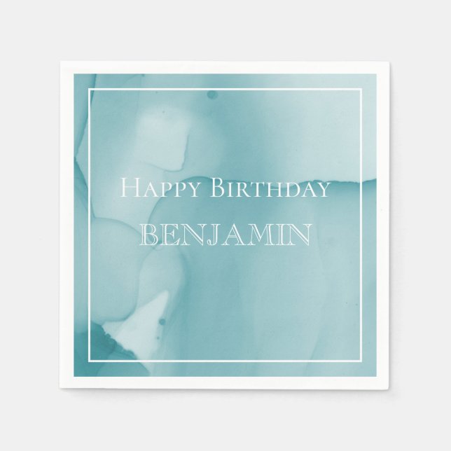 Serviette En Papier Aquarelle d'encre bleue Joyeux anniversaire (Devant)