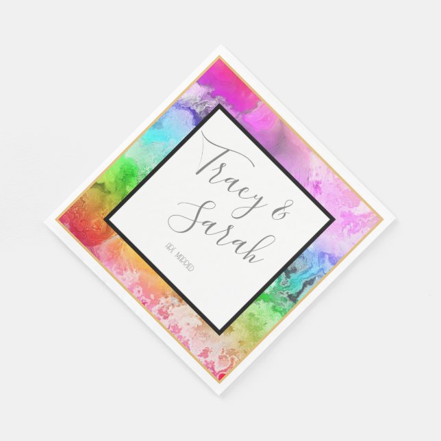 Serviette En Papier Aquarelle d'encre d'alcool arc-en-ciel (Coin)