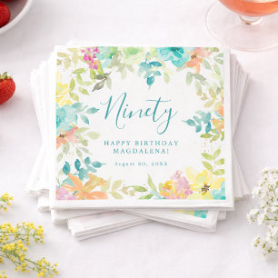 Serviette En Papier Aquarelle d'été Floral Custom 90e anniversaire