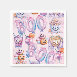 Serviette En Papier Aquarelle d'Halloween violet rose