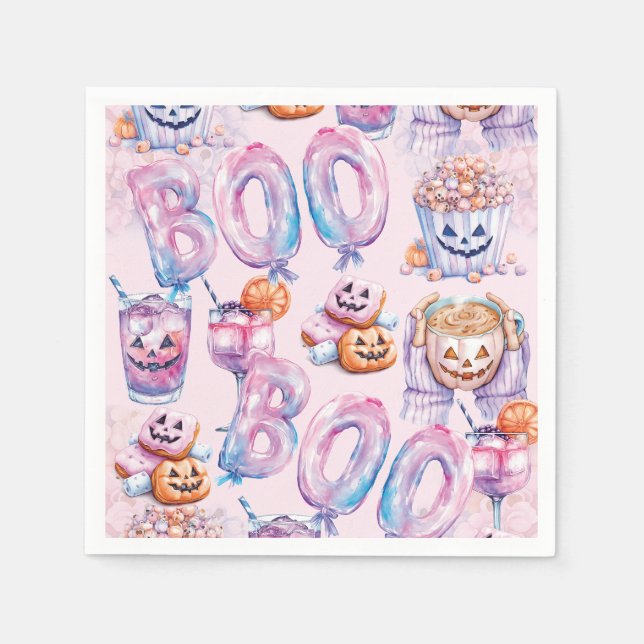 Serviette En Papier Aquarelle d'Halloween violet rose (Devant)