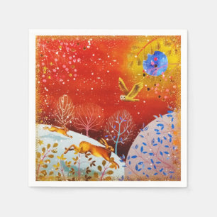 Serviette En Papier Aquarelle d'hiver Gold Woodland Rabbit Owl