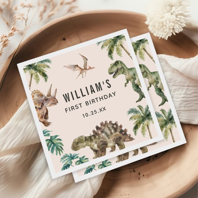 Serviette En Papier Aquarelle Dinosaur 1er fête d'anniversaire (Créateur téléchargé)