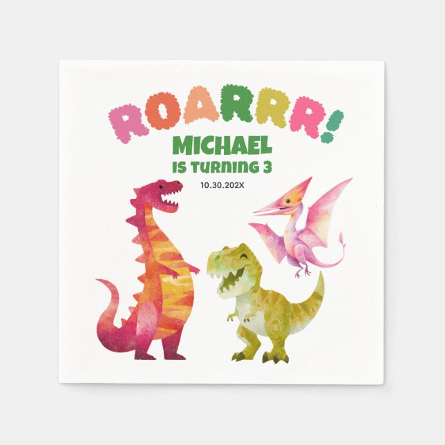 Serviette En Papier Aquarelle Dinosaur Dinosaure Dino mignon Anniversa (Devant)