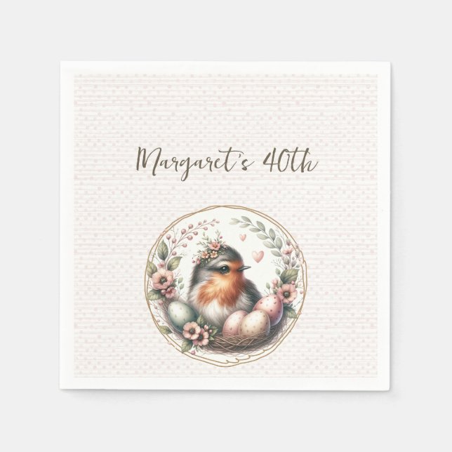 Serviette En Papier Aquarelle d'oiseaux  (Devant)