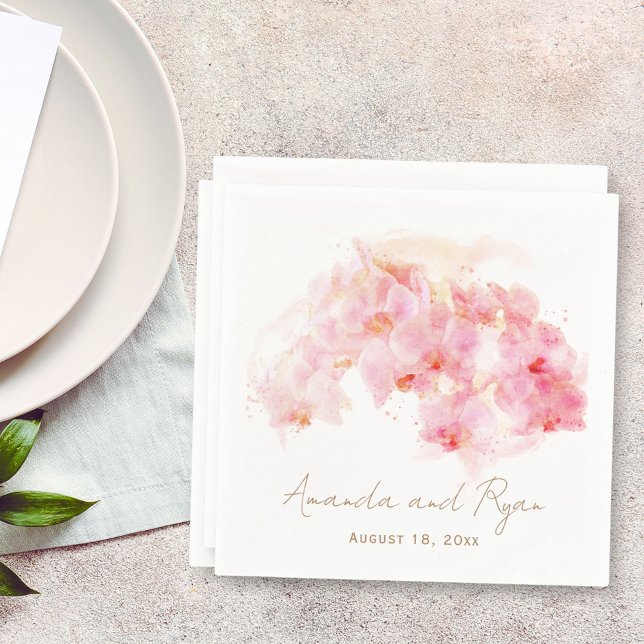 Serviette En Papier Aquarelle d'orchidée délicate Mariage floral (Créateur téléchargé)