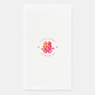 Serviette En Papier Aquarelle double bonheur floral mariage chinois