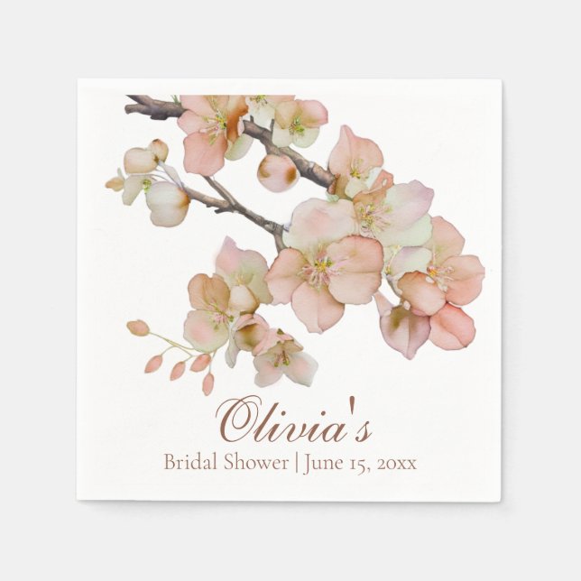 Serviette En Papier Aquarelle douce orange rose fleurs florales (Devant)