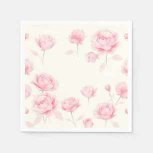 Serviette En Papier Aquarelle douce Roses et pivoines