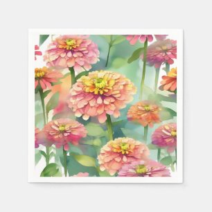 Serviette En Papier Aquarelle douce Zinnia Floral