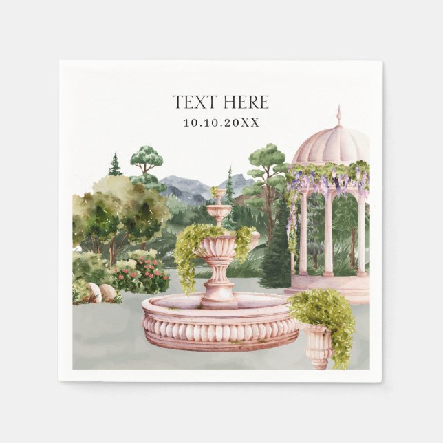 Serviette En Papier Aquarelle Dreamy jardin vert élégant (Devant)