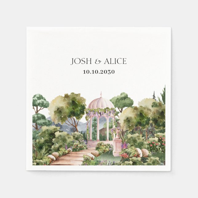 Serviette En Papier Aquarelle Dreamy jardin vert élégant (Devant)