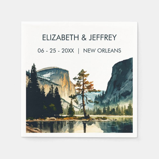 Serviette En Papier Aquarelle du Mariage du parc national Yosemite (Devant)