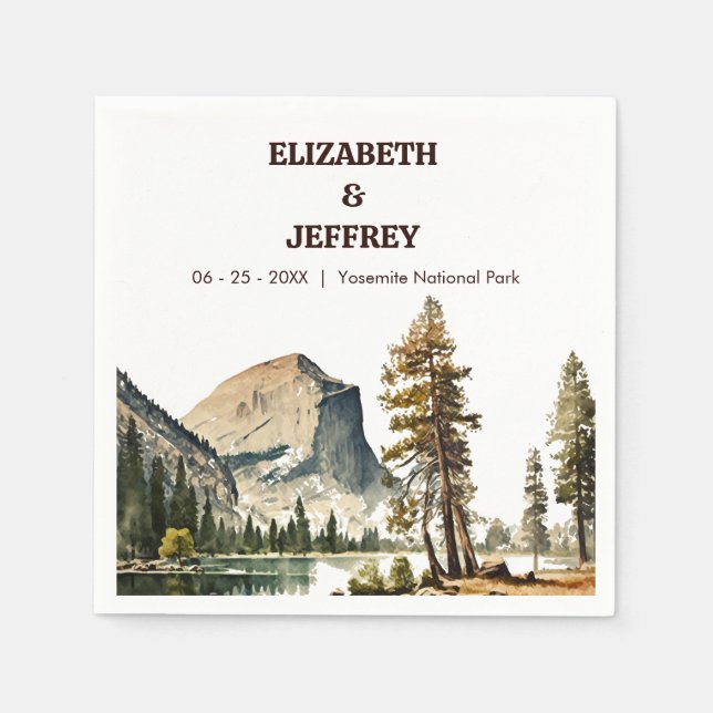 Serviette En Papier Aquarelle du Mariage du parc national Yosemite (Devant)