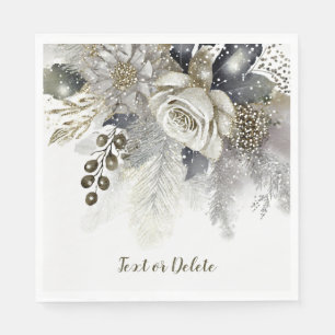 Serviette En Papier Aquarelle du Parti Argent Golden White Roses Fleur