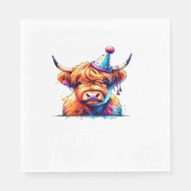 Serviette En Papier Aquarelle écossaise Highland Cow Anniversaire Esse (Devant)