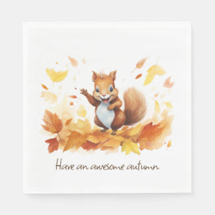 Serviette En Papier Aquarelle Écureuil d'automne avec Feuilles