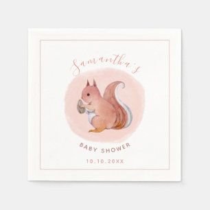 Serviette En Papier Aquarelle Écureuil rose Baby shower animal mignon