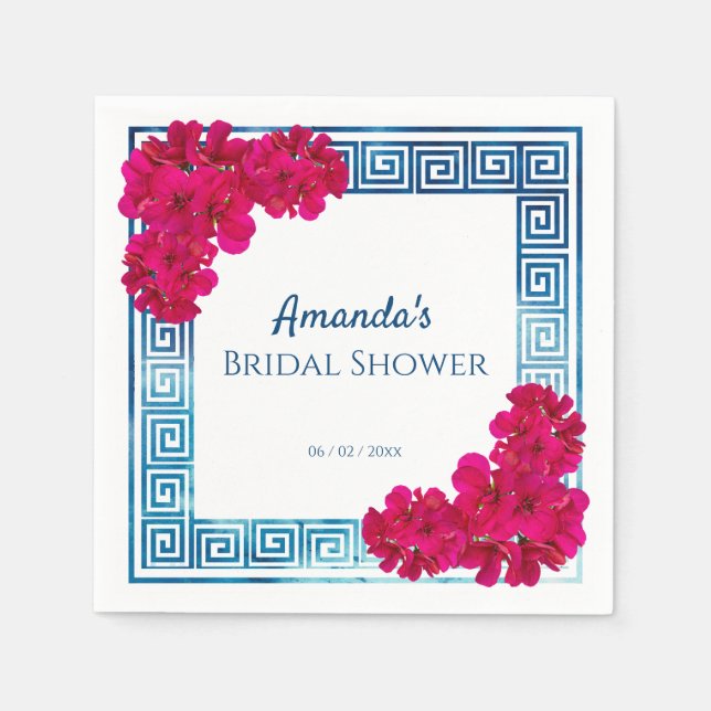 Serviette En Papier Aquarelle Élégance Grecque + Baby Shower Rose (Devant)