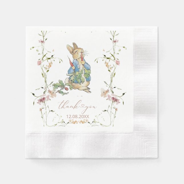 Serviette En Papier Aquarelle Elegant Fleur sauvage Peter Rabbit bébé (Devant)