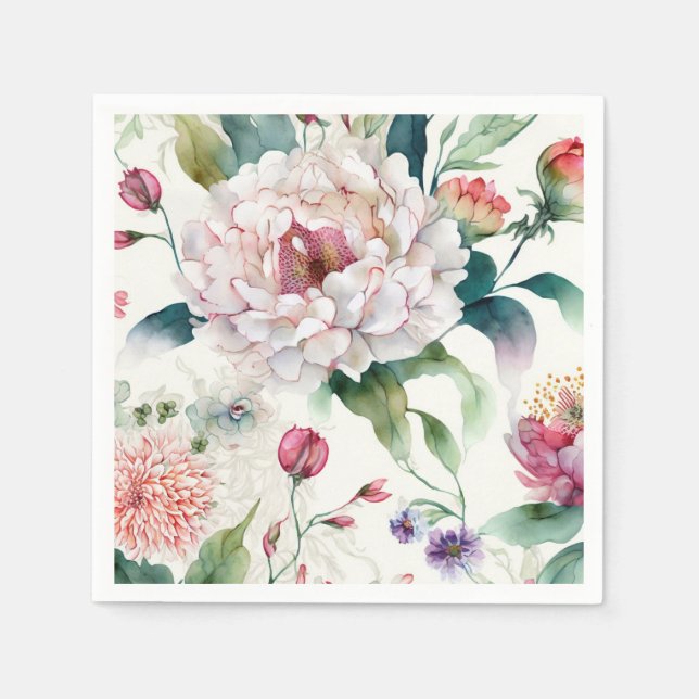 Serviette En Papier Aquarelle élégante délicate motif asiatique floral (Devant)