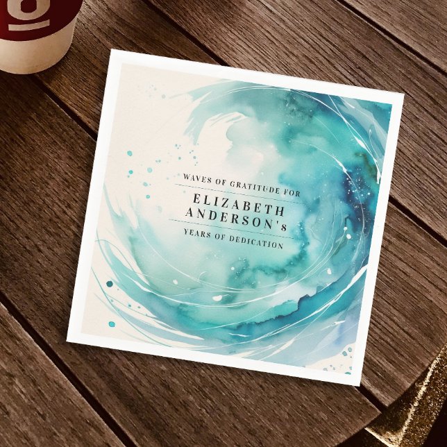 Serviette En Papier Aquarelle élégante vague de retraite turquoise océ (Créateur téléchargé)